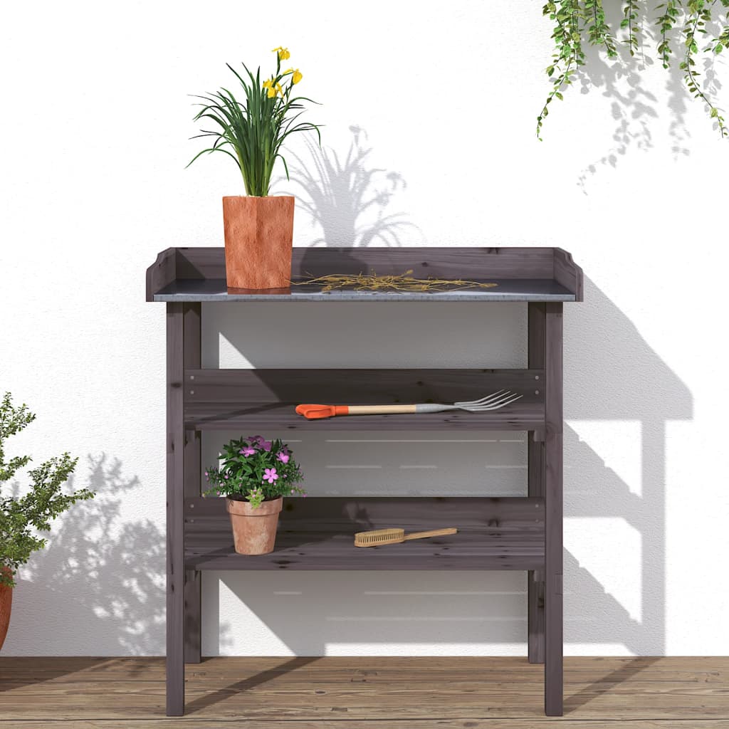 Stol za biljke s policama sivi 78x38x82,5 cm masivna jelovina