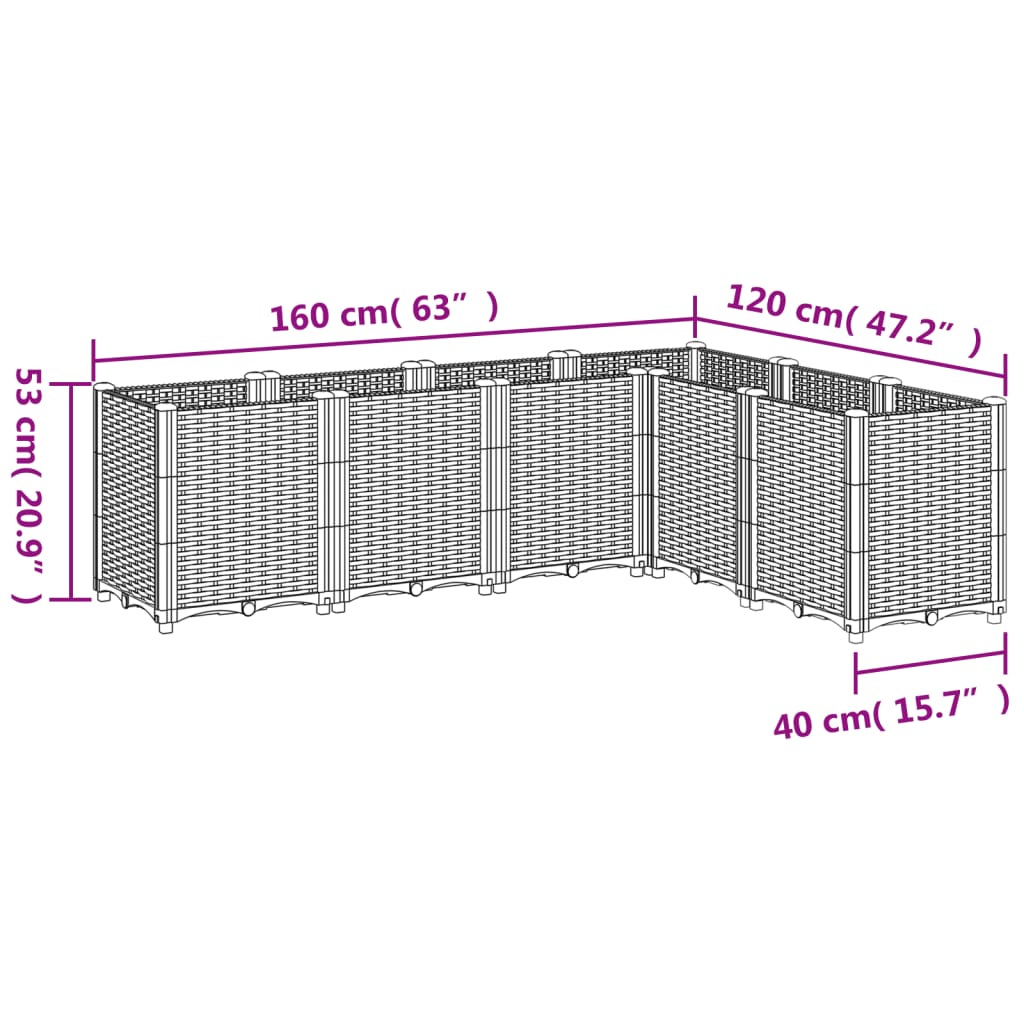 Vrtna sadilica crna 160 x 120 x 53 cm PP