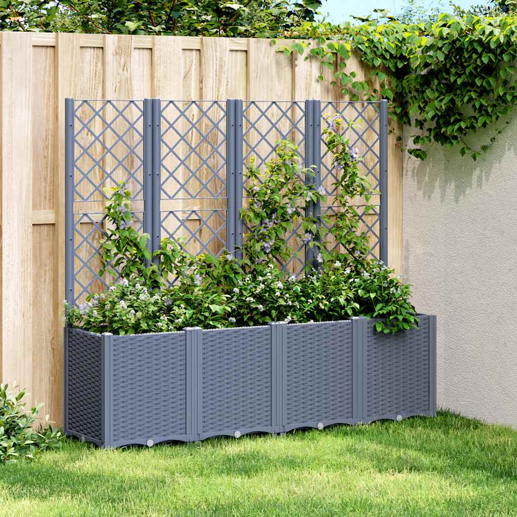 Vrtna sadilica s rešetkom plava siva 160 x 40 x 140 cm PP