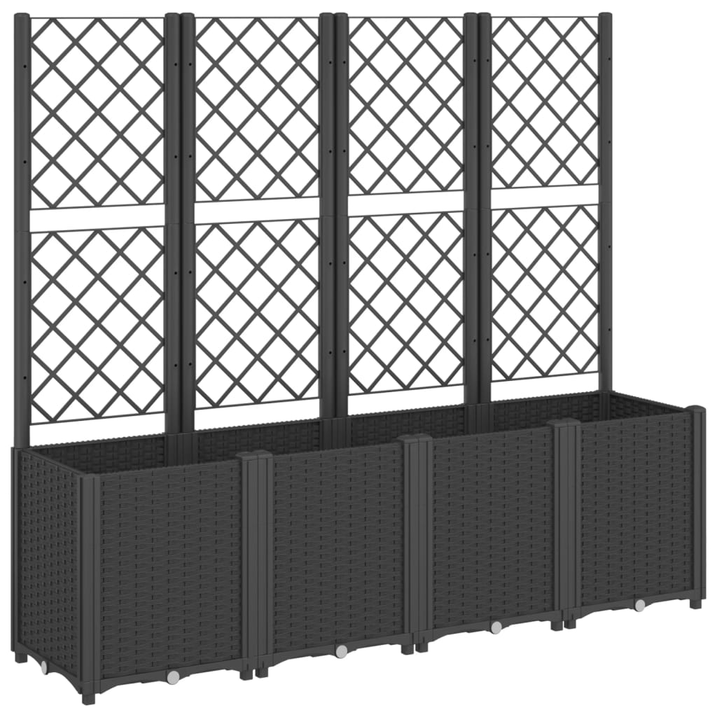 Vrtna sadilica s rešetkom crna 160 x 40 x 140 cm PP