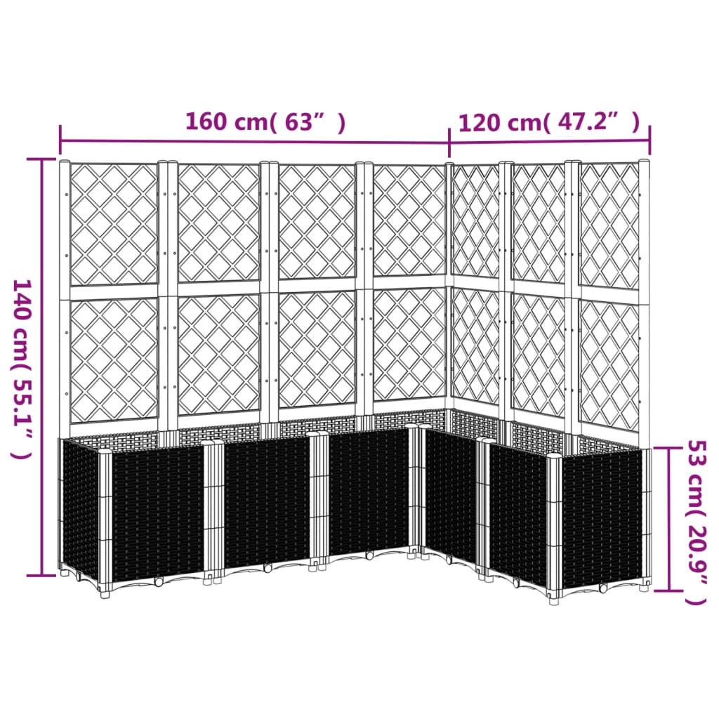 Vrtna sadilica s rešetkom svjetlosiva 160 x 120 x 140 cm PP
