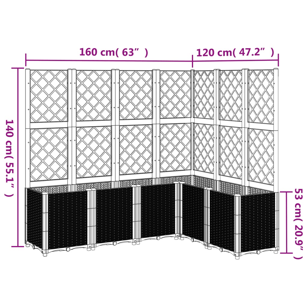 Vrtna sadilica s rešetkom bijela 160 x 120 x 140 cm PP