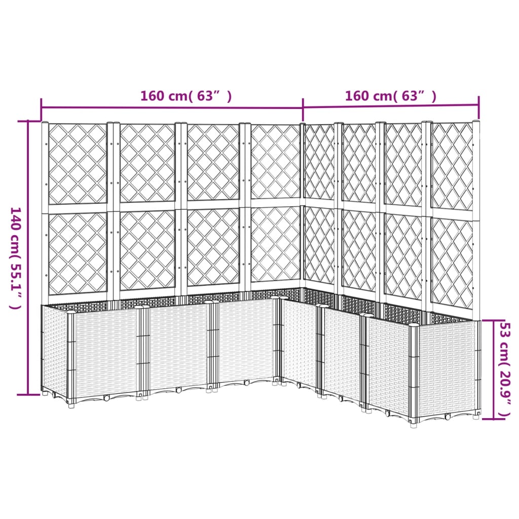 Vrtna sadilica s rešetkom smeđa 160 x 160 x 140 cm PP