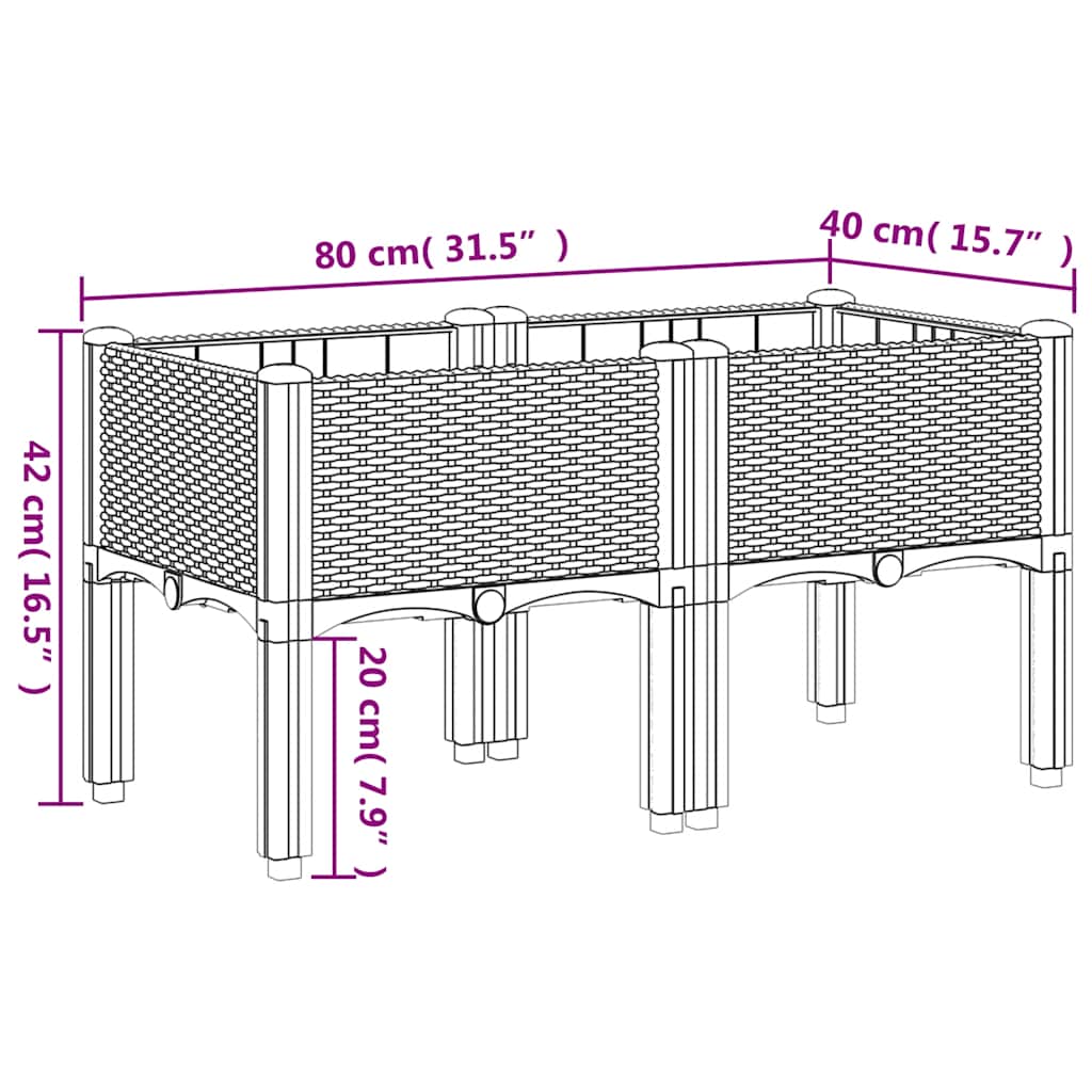 Vrtna sadilica s nogama plava siva 80 x 40 x 42 cm PP