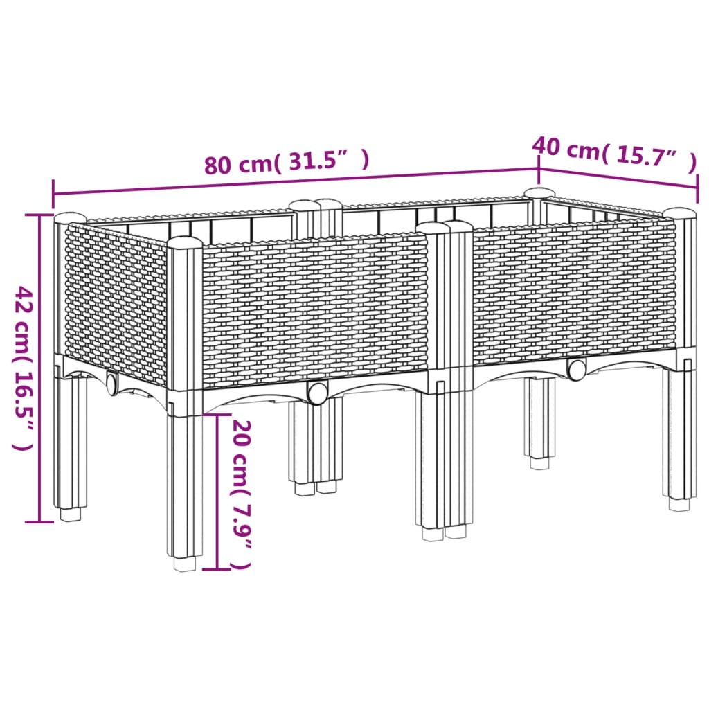 Vrtna sadilica s nogama crna 80 x 40 x 42 cm PP