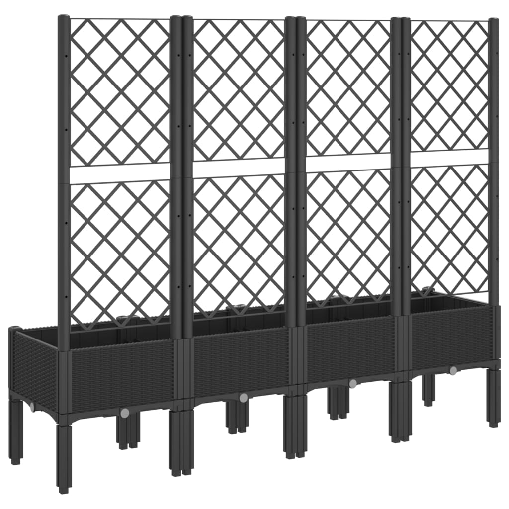 Vrtna sadilica s rešetkom crna 160 x 40 x 142 cm PP