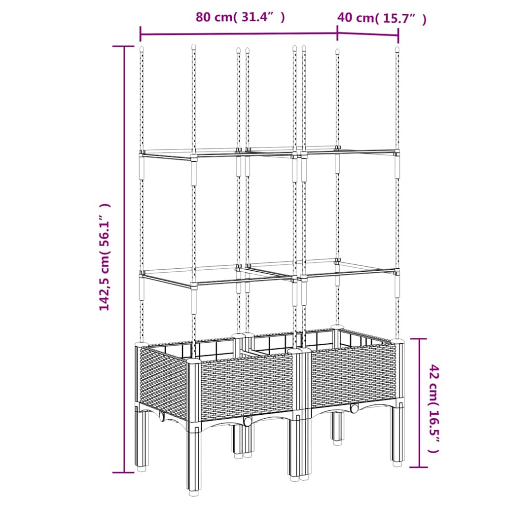 Vrtna sadilica s rešetkom crna 80 x 40 x 142,5 cm PP