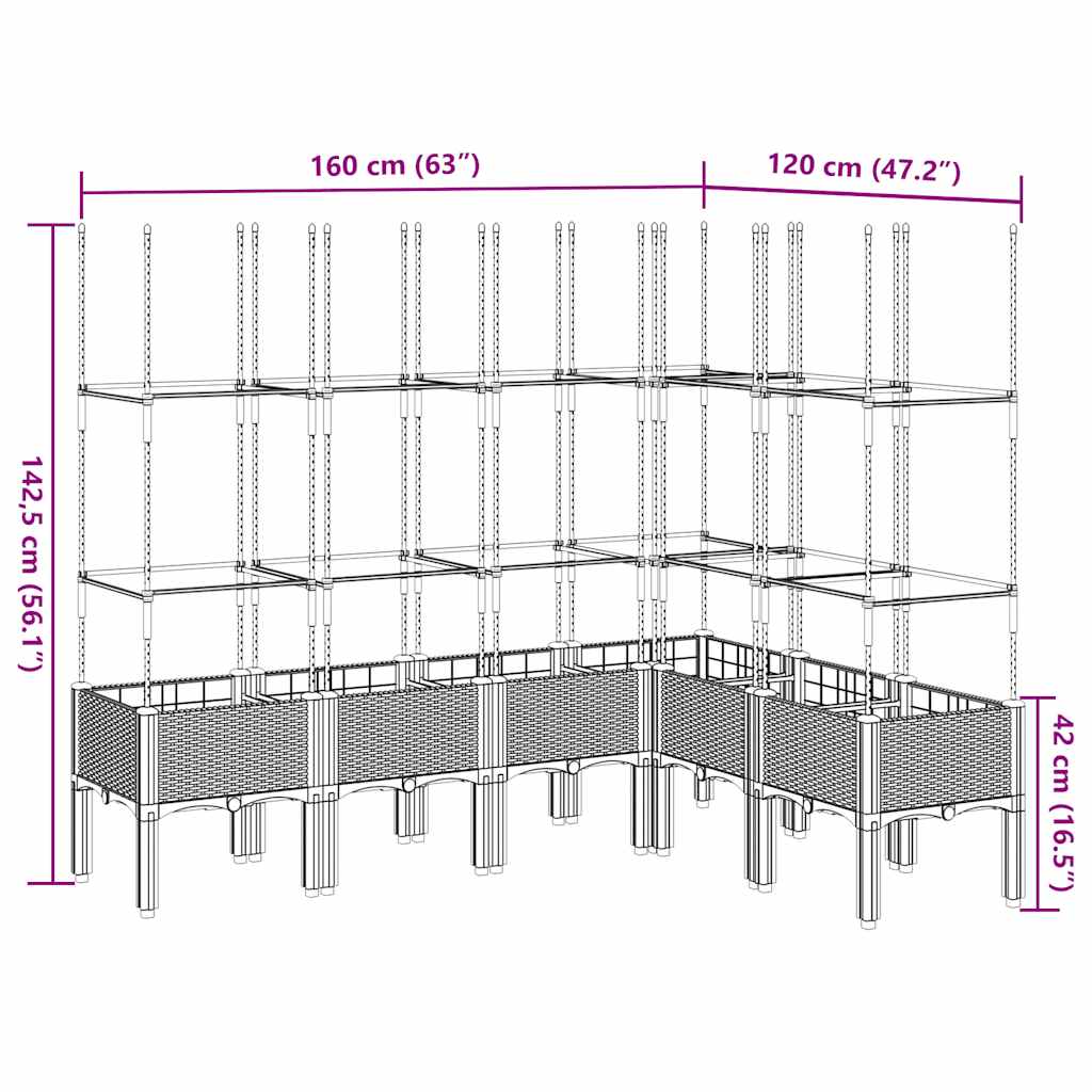 Vrtna sadilica s rešetkom svjetlosiva 120x120x142,5 cm PP