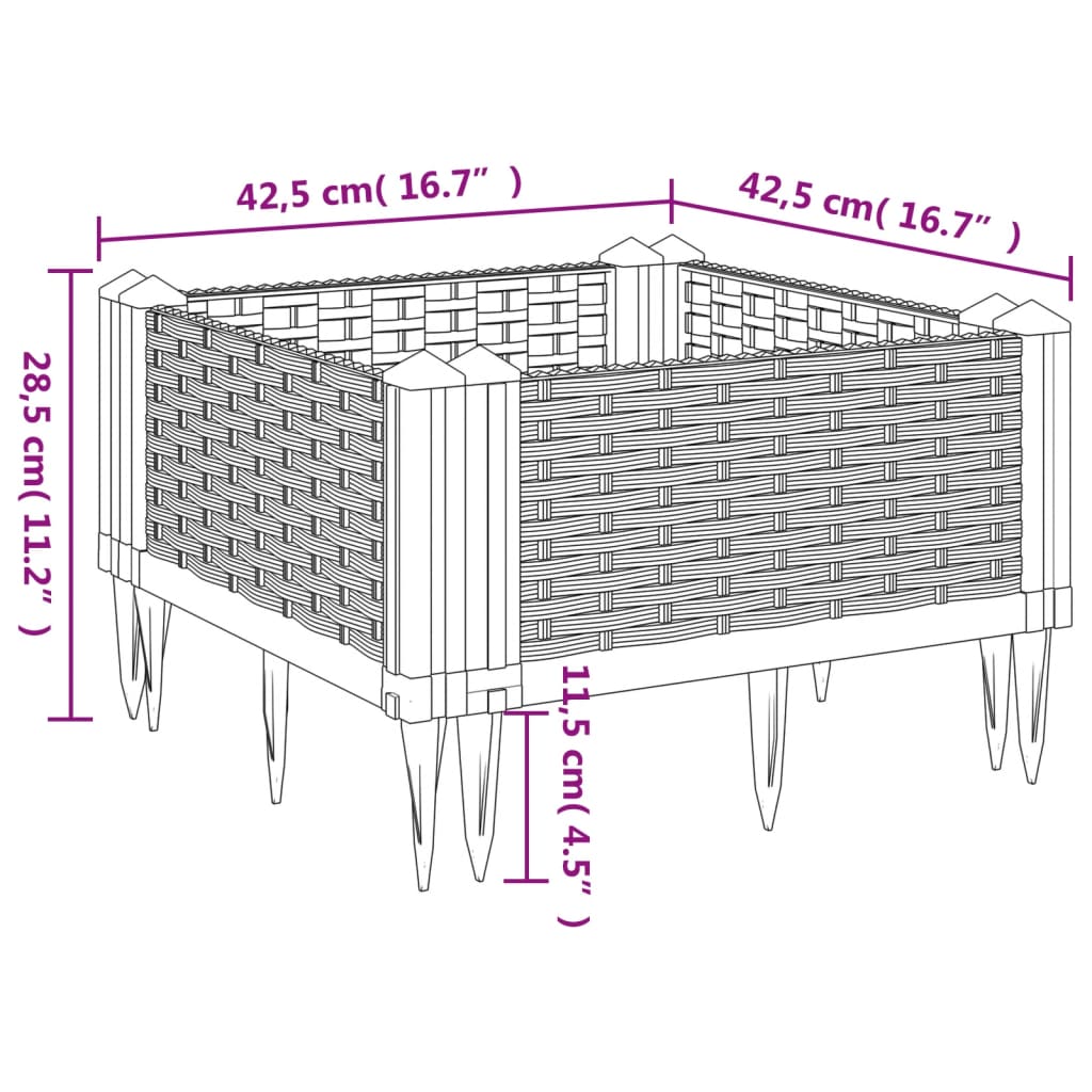 Vrtna sadilica s klinovima bijela 42,5 x 42,5 x 28,5 cm PP