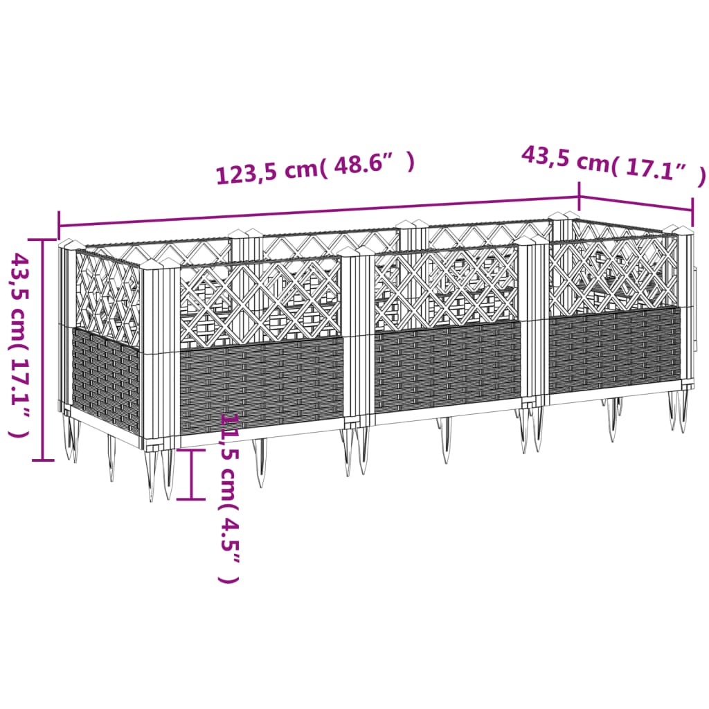 Vrtna sadilica s klinovima svjetlosiva 123,5x43,5x43,5 cm PP