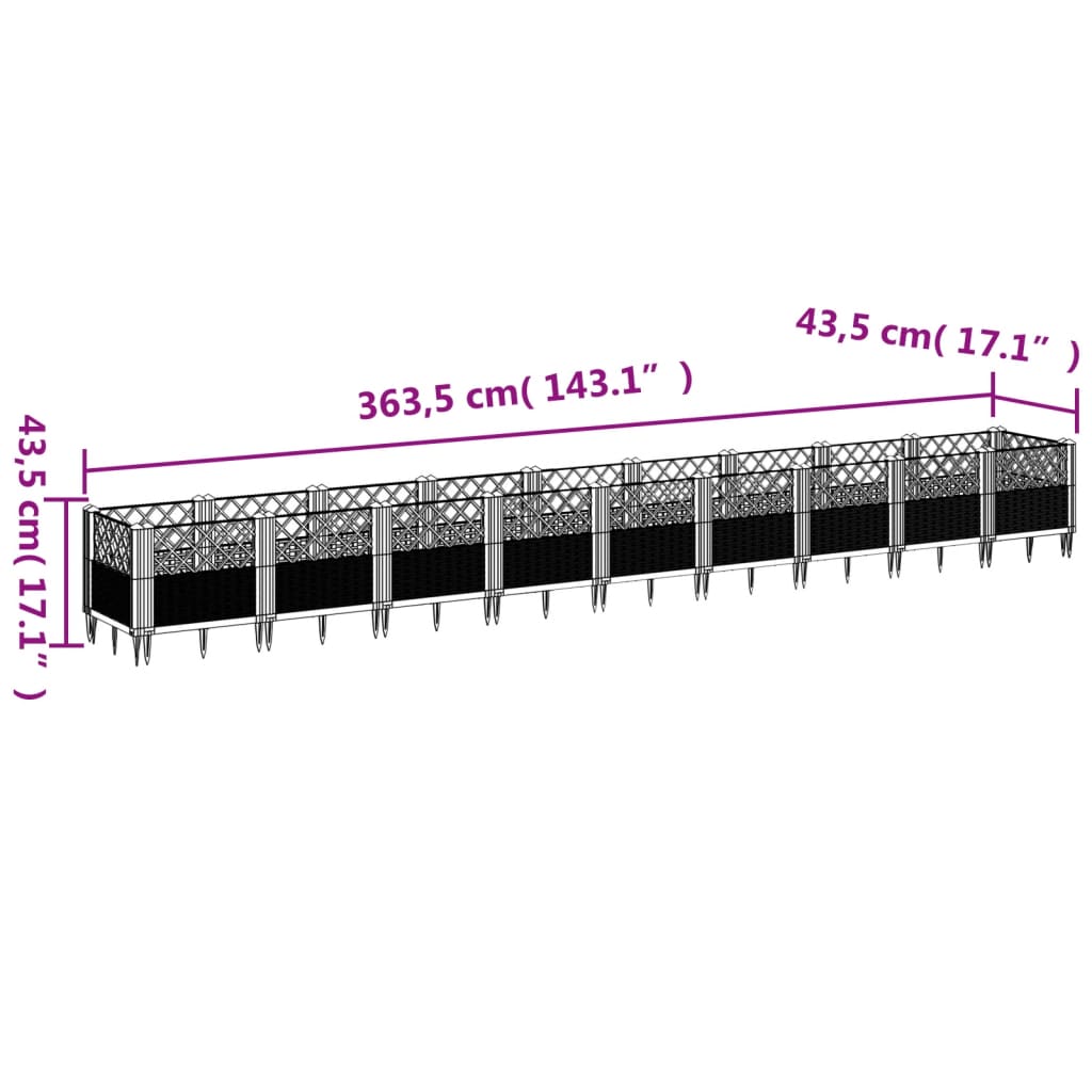 Vrtna sadilica s klinovima bijela 363,5 x 43,5 x 43,5 cm PP