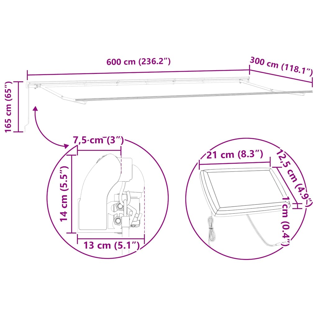 Tenda na ručno uvlačenje s LED bordo 600 x 300 cm