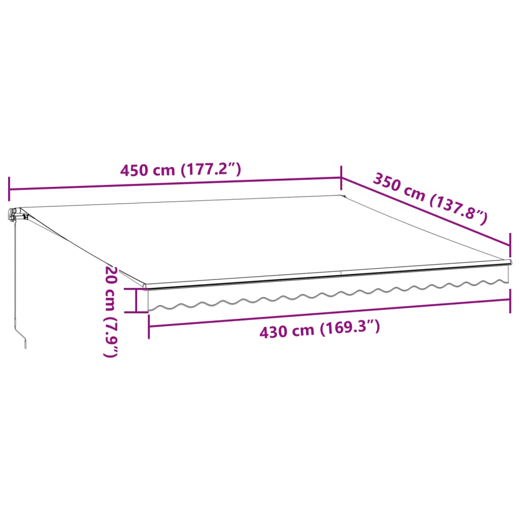 Tenda na ručno uvlačenje s LED svjetlima bordo 450 x 350 cm