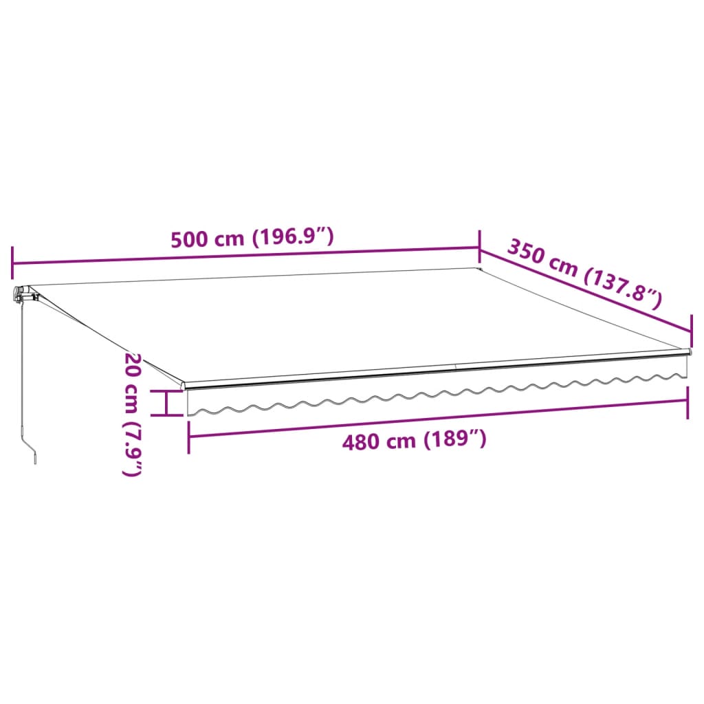 Tenda na ručno uvlačenje bordo 500 x 350 cm