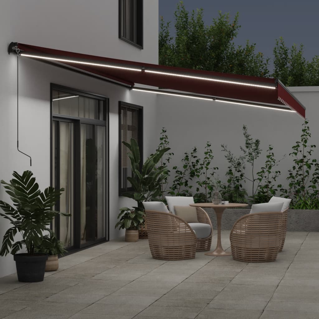 Tenda na ručno uvlačenje s LED svjetlima bordo 500 x 350 cm