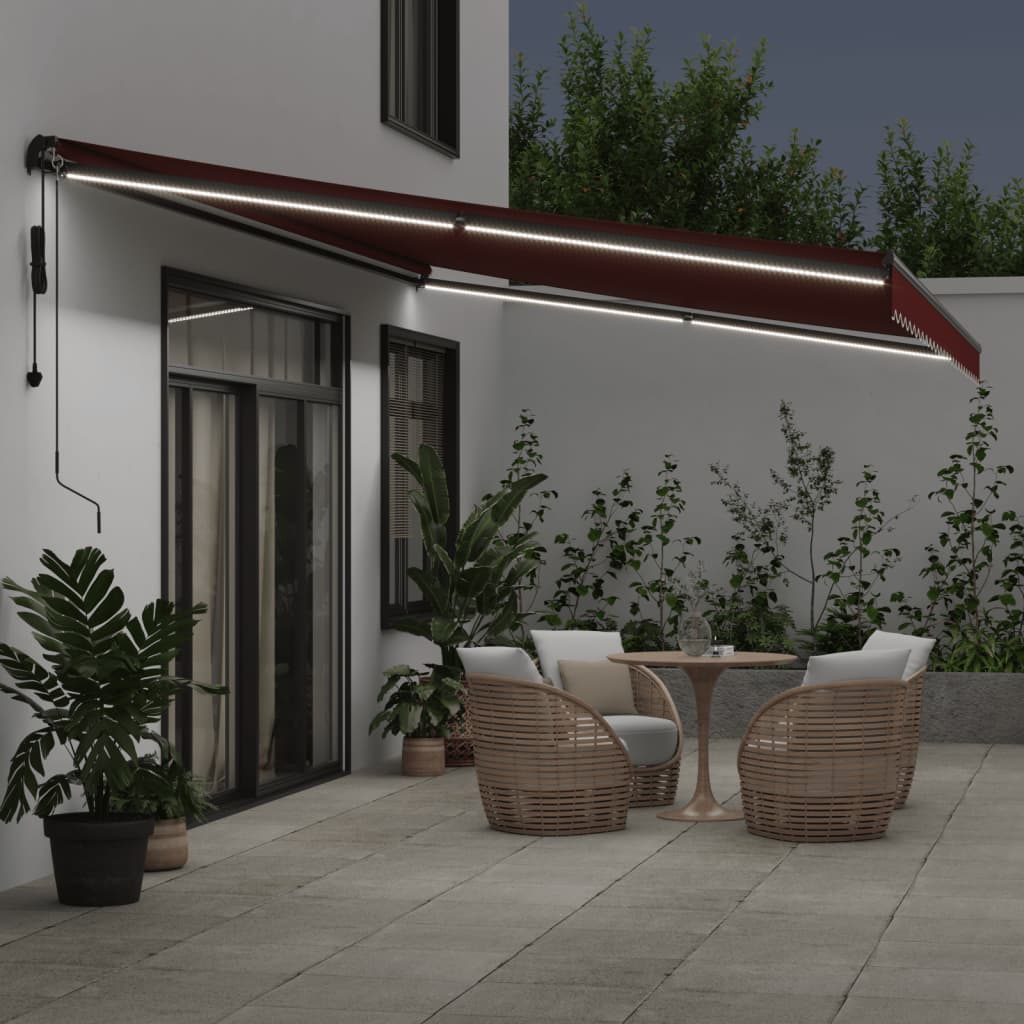 Tenda na automatsko uvlačenje s LED svjetlima bordo 600x350 cm