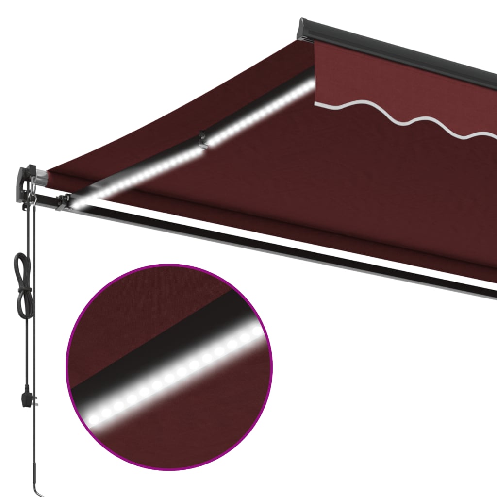 Tenda na automatsko uvlačenje s LED svjetlima bordo 600x350 cm