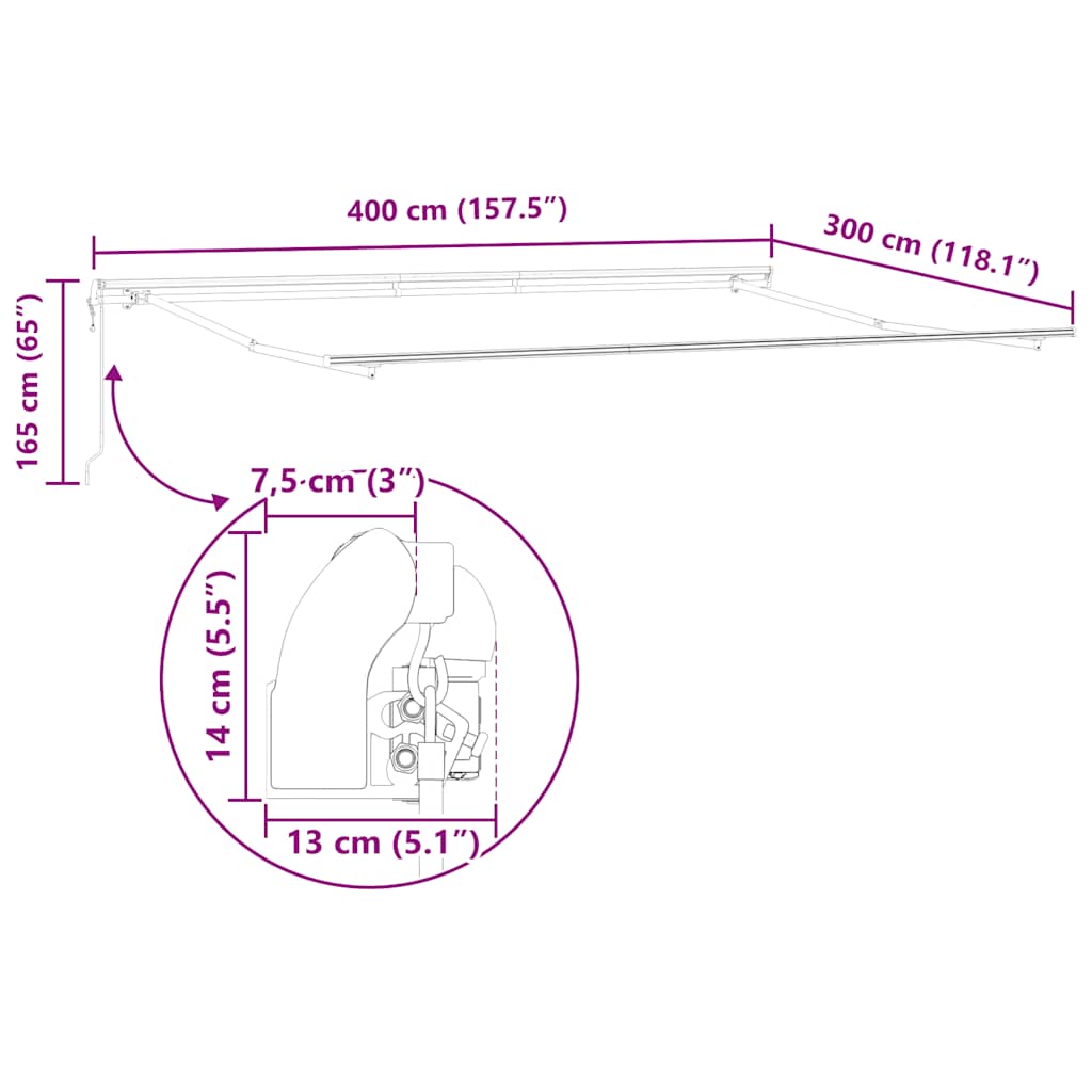 Tenda na automatsko uvlačenje bordo 400 x 300 cm