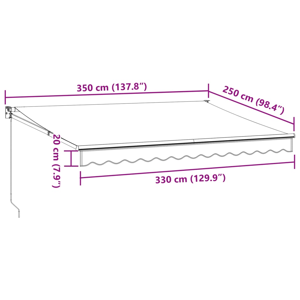 Tenda na ručno uvlačenje bordo 350 x 250 cm