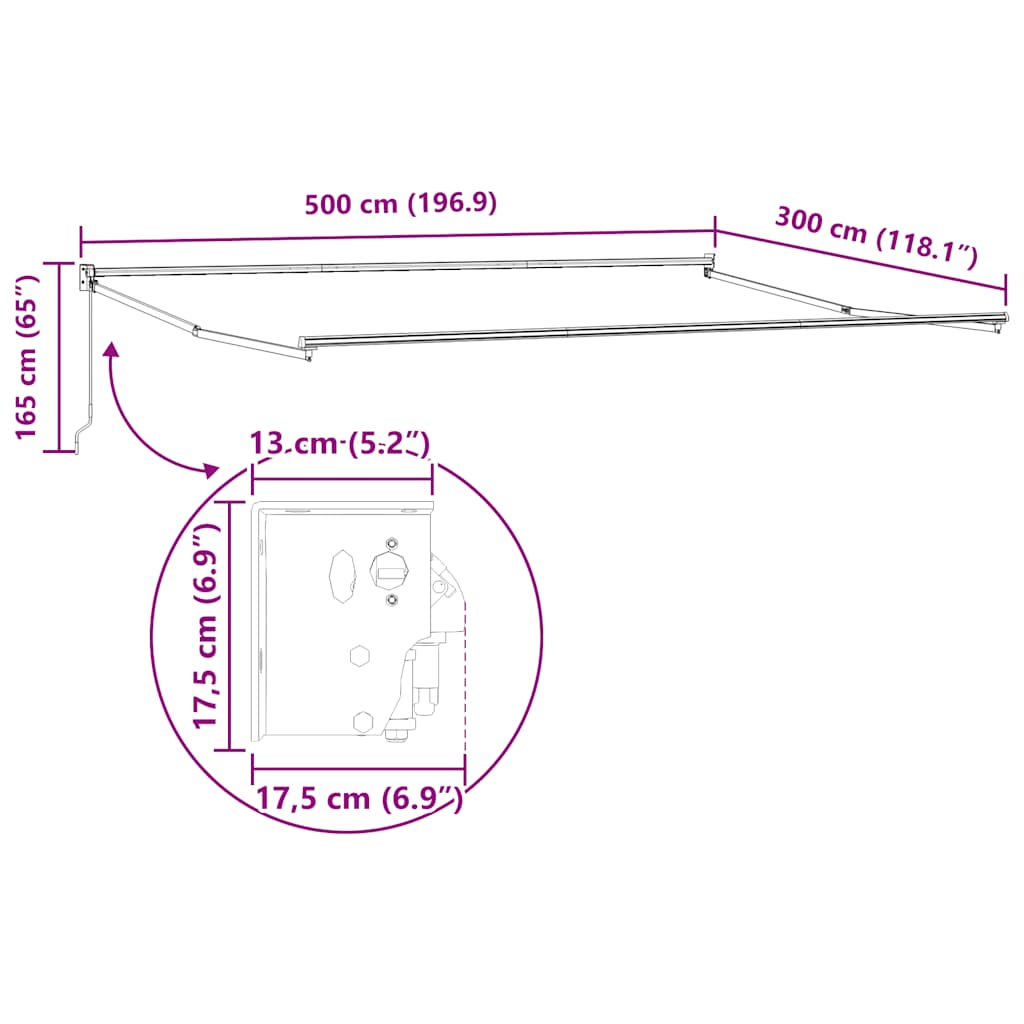 Tenda na ručno uvlačenje bordo 500 x 300 cm