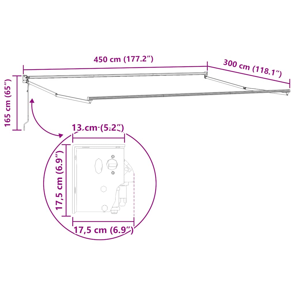 Tenda na automatsko uvlačenje bordo 450 x 300 cm