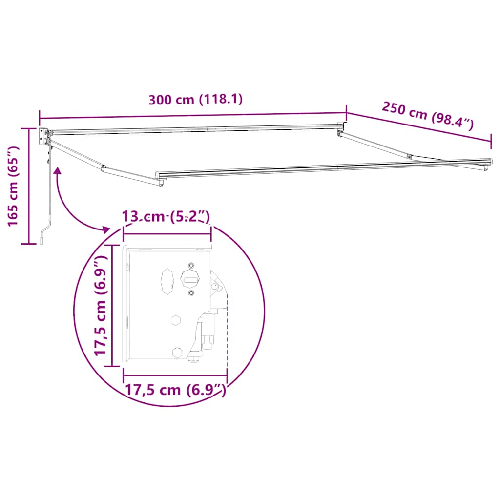 Tenda na automatsko uvlačenje bordo 300 x 250 cm