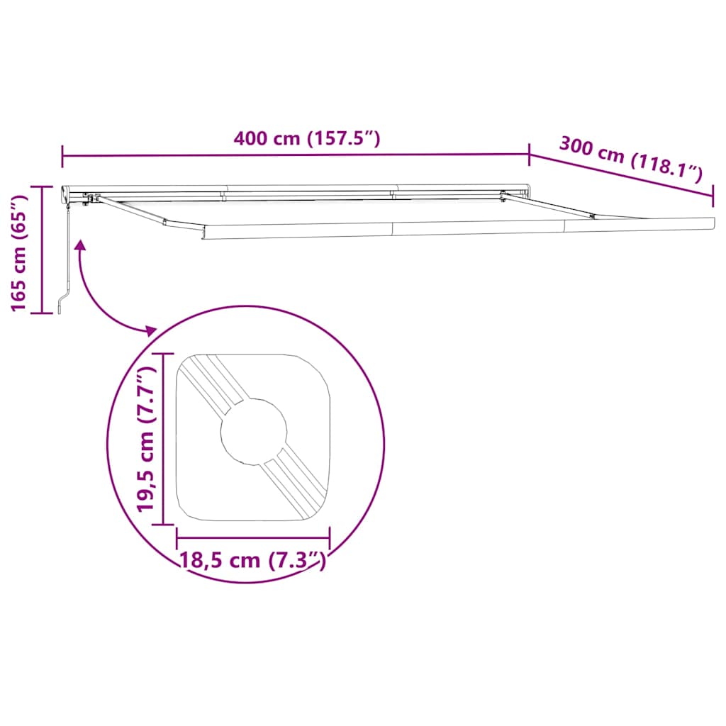 Tenda na ručno uvlačenje bordo 400 x 300 cm