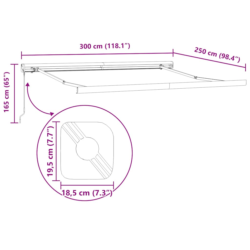Tenda na ručno uvlačenje bordo 300 x 250 cm