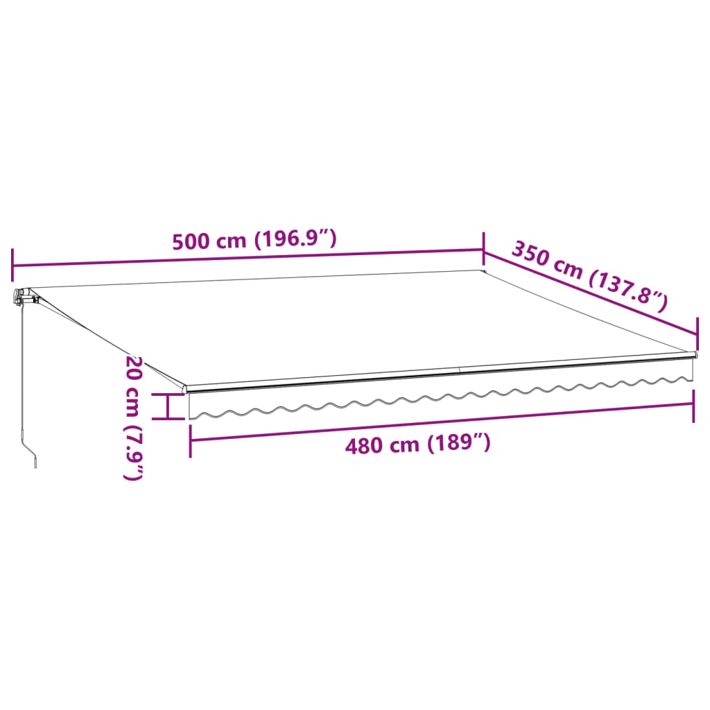 Tenda na ručno uvlačenje s LED smeđa 500 x 350 cm
