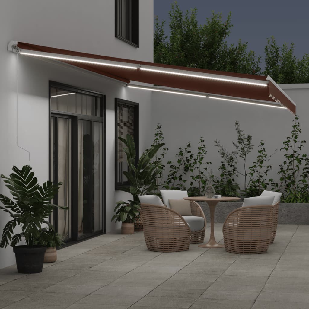 Tenda na ručno uvlačenje s LED smeđa 600x350 cm