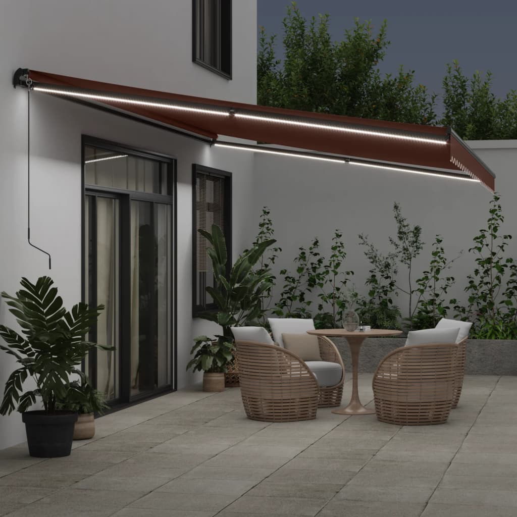 Tenda na ručno uvlačenje s LED svjetlima smeđa 600x350 cm