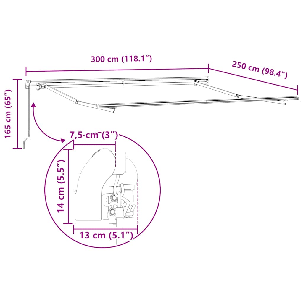 Tenda na ručno uvlačenje smeđa 300 x 250 cm