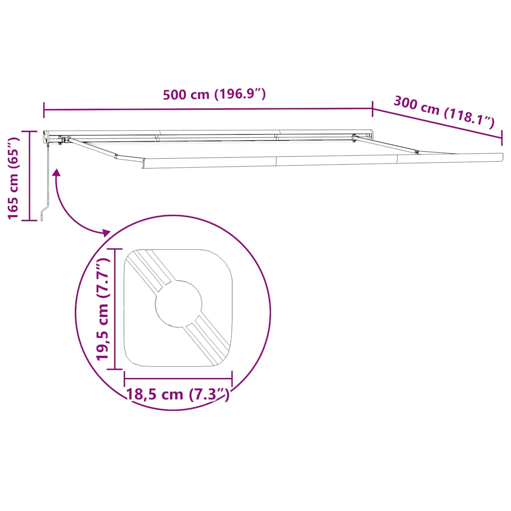 Tenda na ručno uvlačenje smeđa 500 x 300 cm