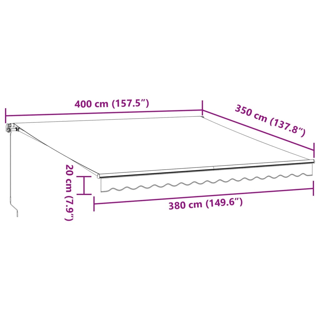 Tenda na ručno uvlačenje s LED antracit i bijela 400 x 350 cm