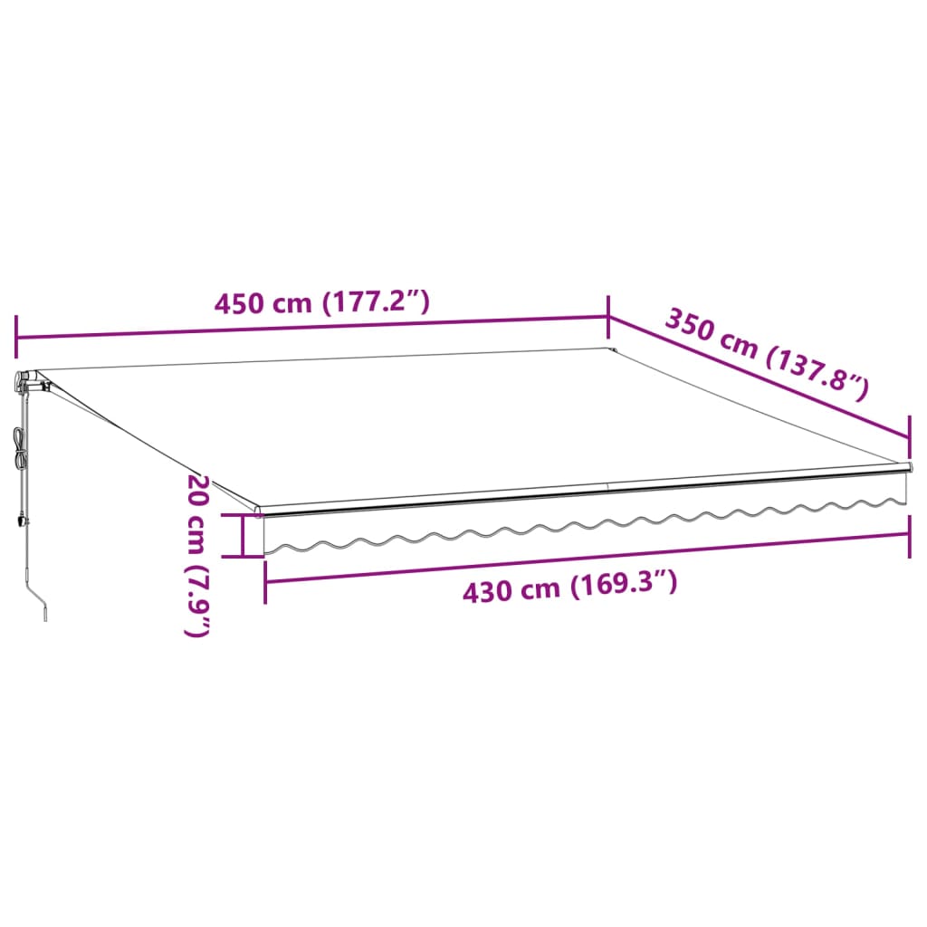 Tenda na ručno uvlačenje antracit i bijela 450 x 350 cm