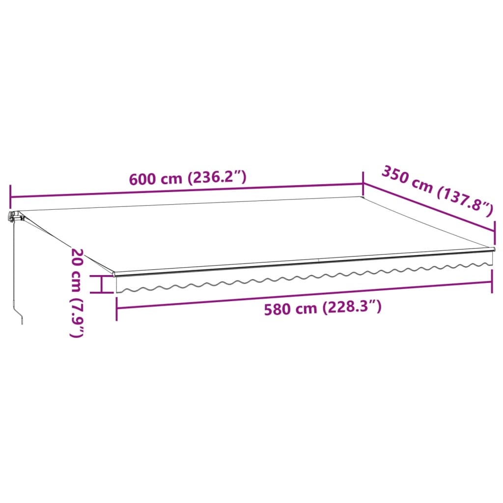 Tenda na ručno uvlačenje s LED antracit i bijela 600 x 350 cm