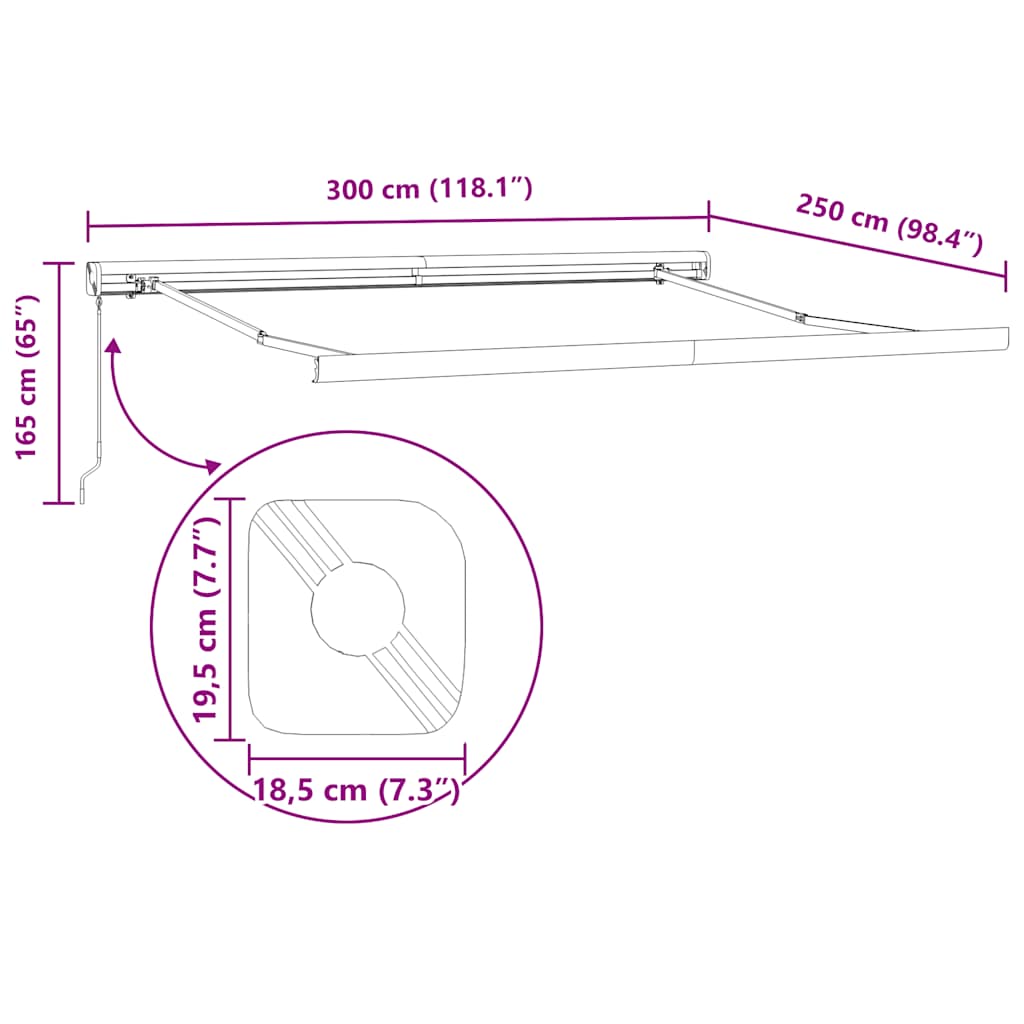 Tenda na uvlačenje antracit i bijela 3x2,5 m tkanina i aluminij