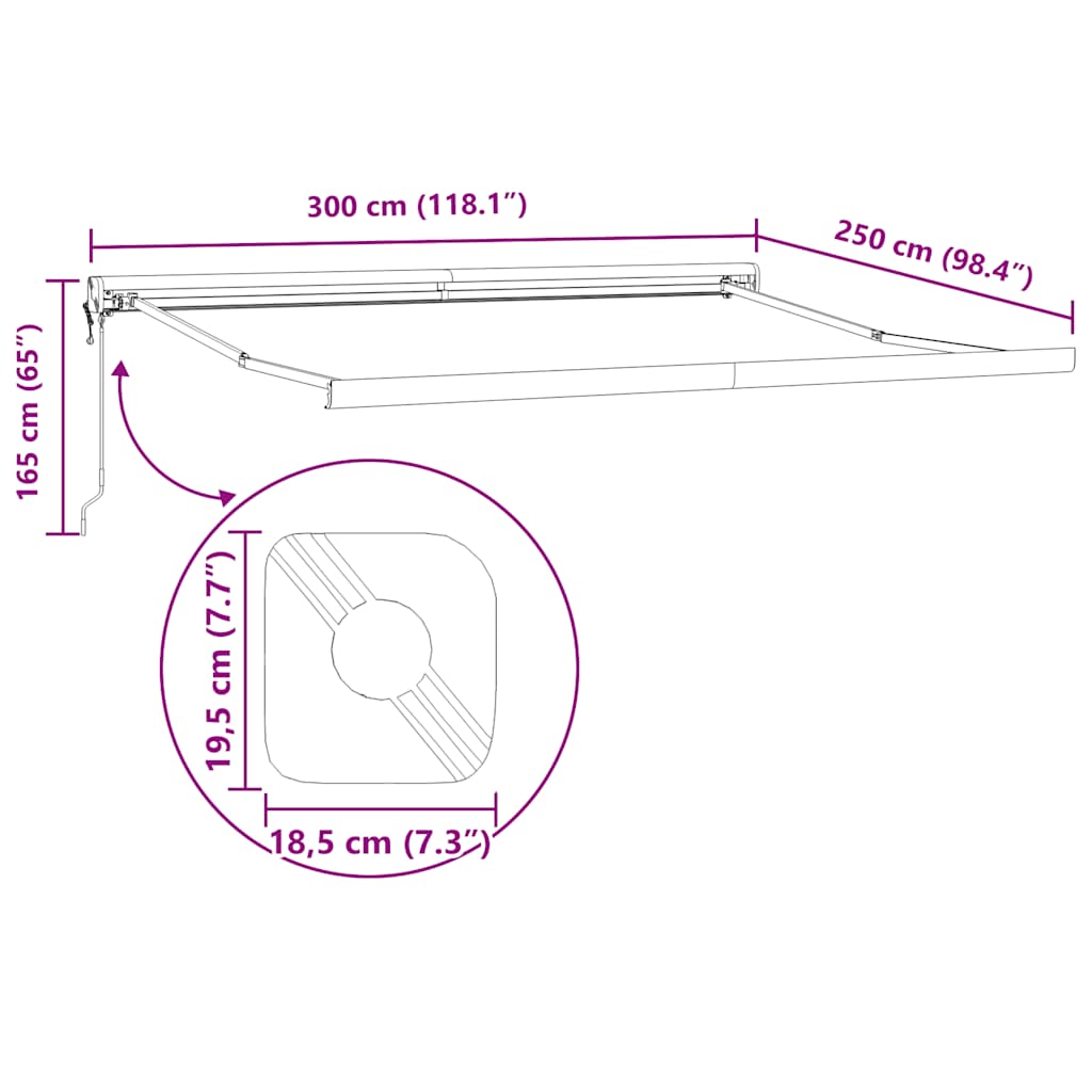 Tenda na uvlačenje antracit i bijela 3x2,5 m tkanina i aluminij
