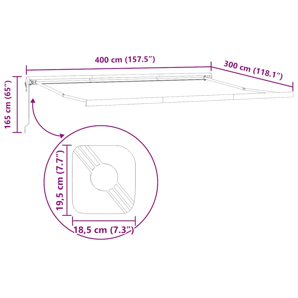 Tenda na uvlačenje antracit-bijela 4x3 m od tkanine i aluminija