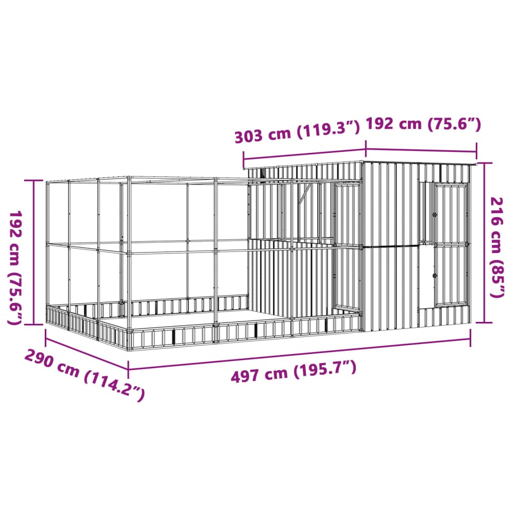 Kavez za ptice s produžetkom srebrni 497x303x216 cm čelični