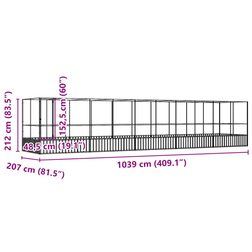 Kavez za ptice s produžetkom srebrni 1039x207x212 cm čelični