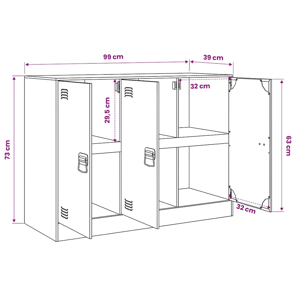 Komoda crna 99 x 39 x 73 cm čelična