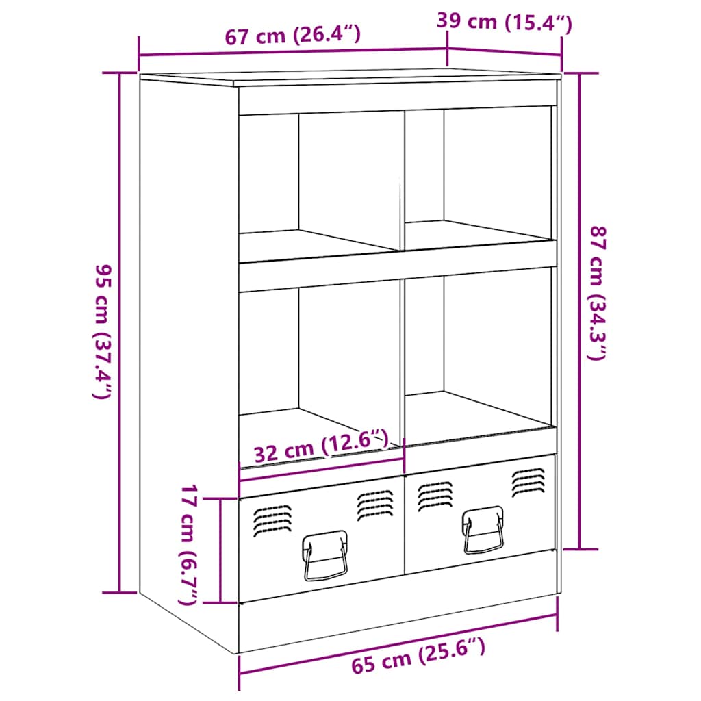 Visoka komoda crna 67 x 39 x 95 cm čelična