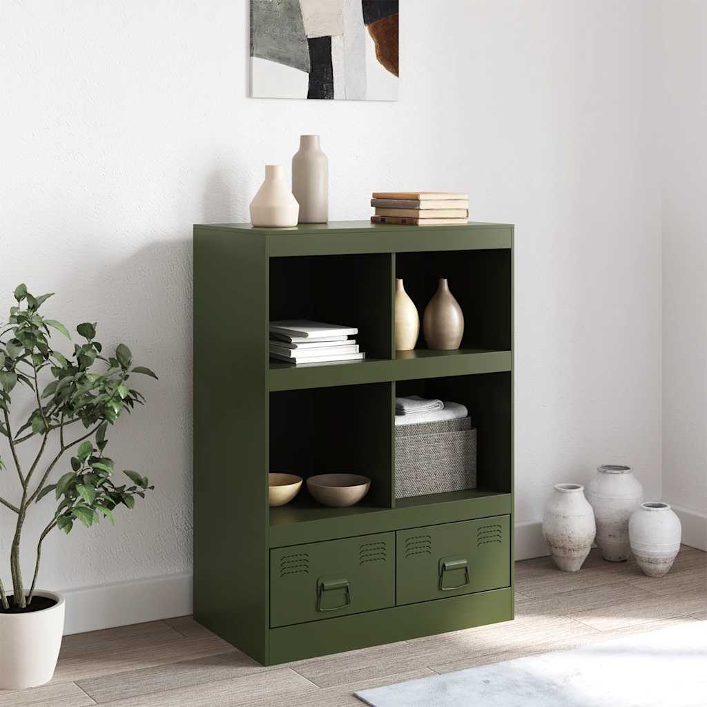 Visoka komoda maslinastozeleni 67 x 39 x 95 cm čelična