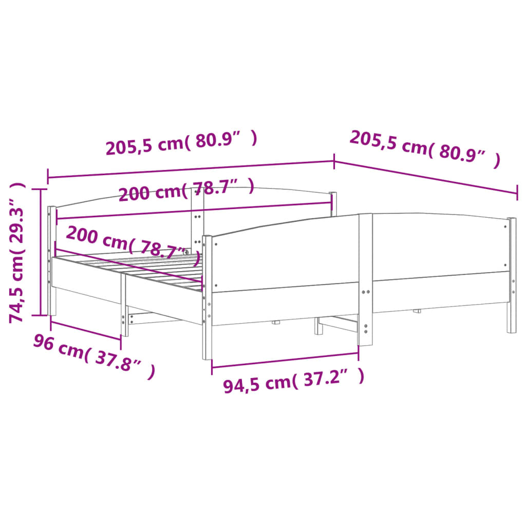 Okvir kreveta bez madraca voštano smeđi 200x200 cm od borovine