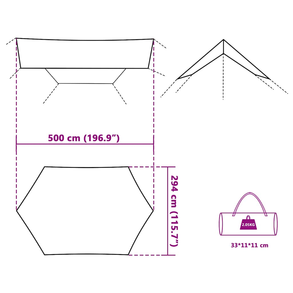 Cerada za kampiranje zelena 500 x 294 cm vodootporna
