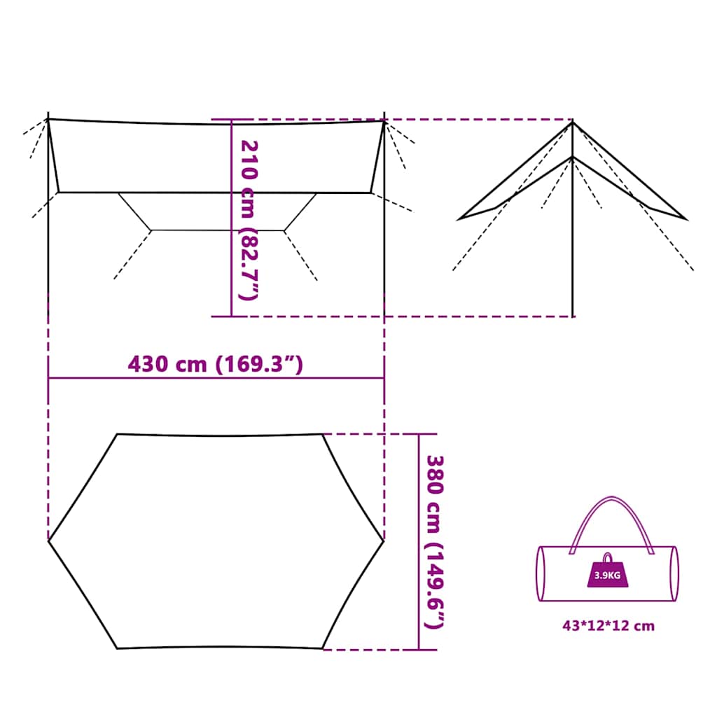 Cerada za kampiranje plava 430 x 380 x 210 cm vodootporna