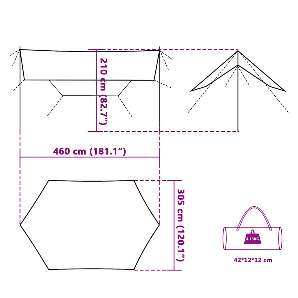 Cerada za kampiranje zelena 460 x 305 x 210 cm vodootporna