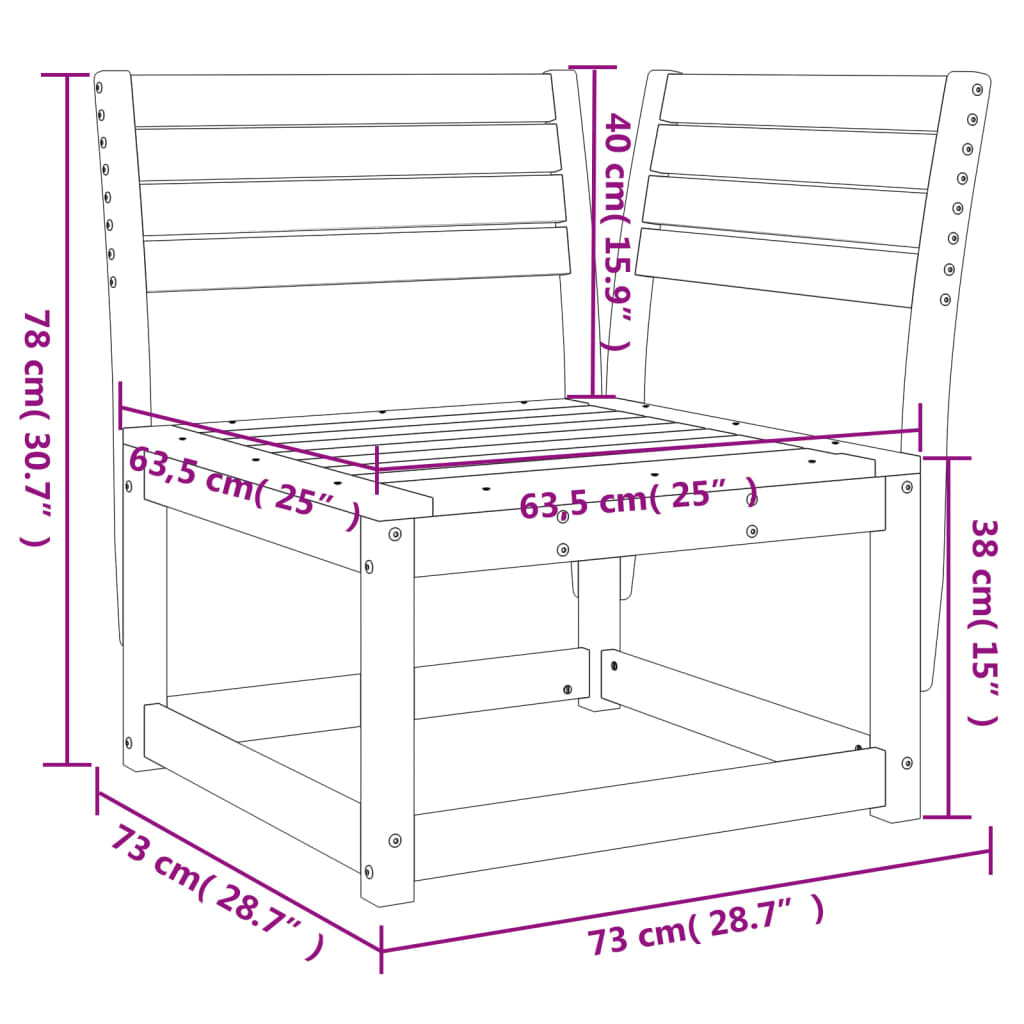 Kutna vrtna sofa 73 x 73 x 78 cm od masivne borovine