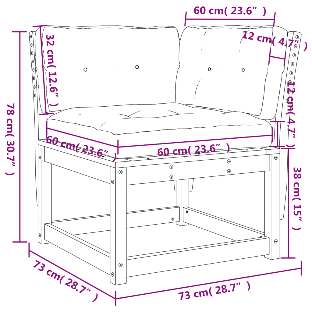 Kutna vrtna sofa s jastucima voštano smeđa 73x73x78 cm borovina